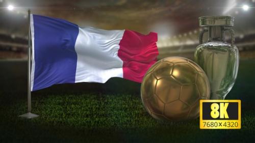 Videohive - 8K France Flag With Football and Cup Background Loop - 32620745 - 32620745