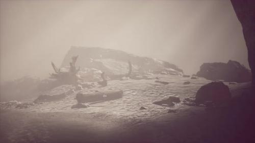 Videohive - Rocky Cliff with Sand Beach in Deep Fog - 32632840 - 32632840