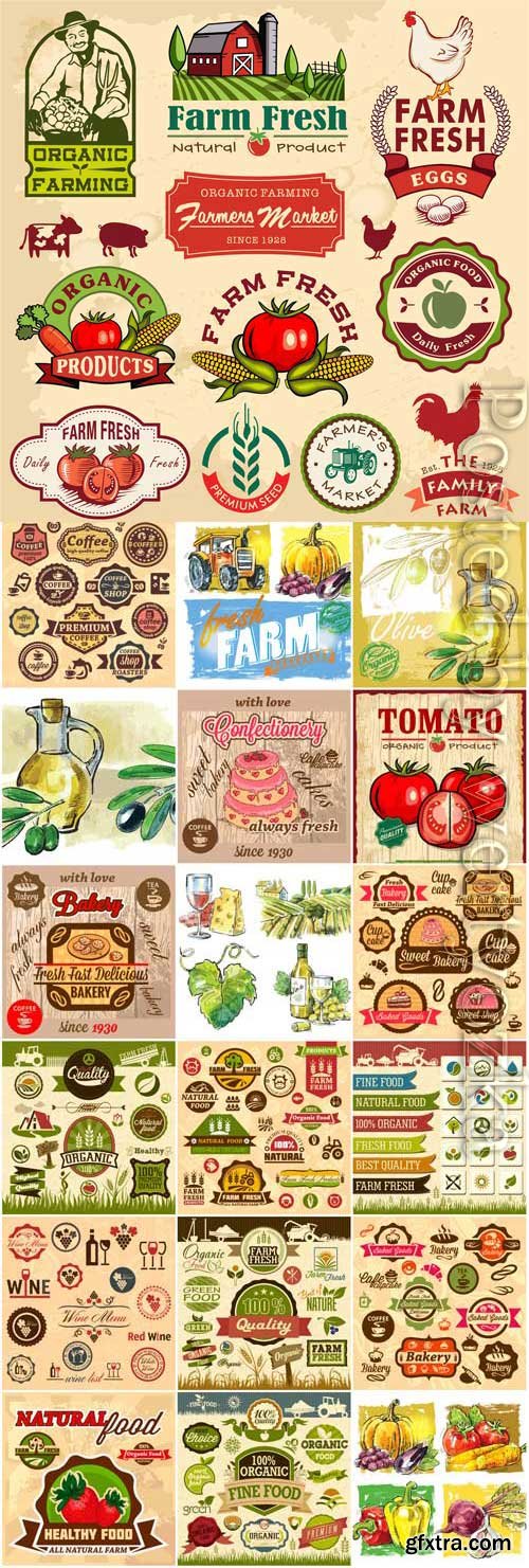 Retro grocery labels in vector