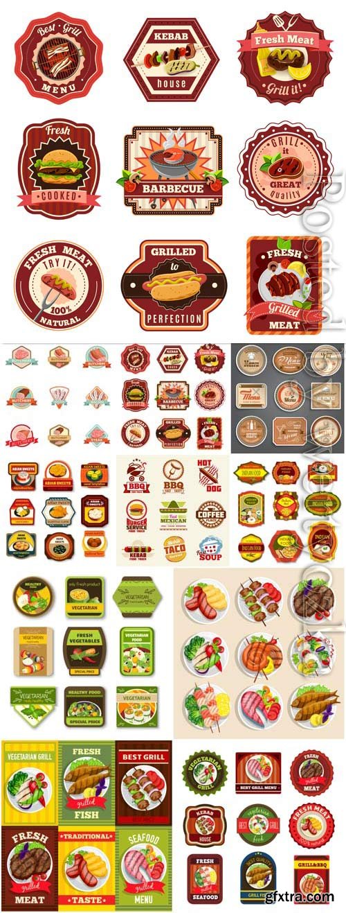 Retro style grocery labels in vector