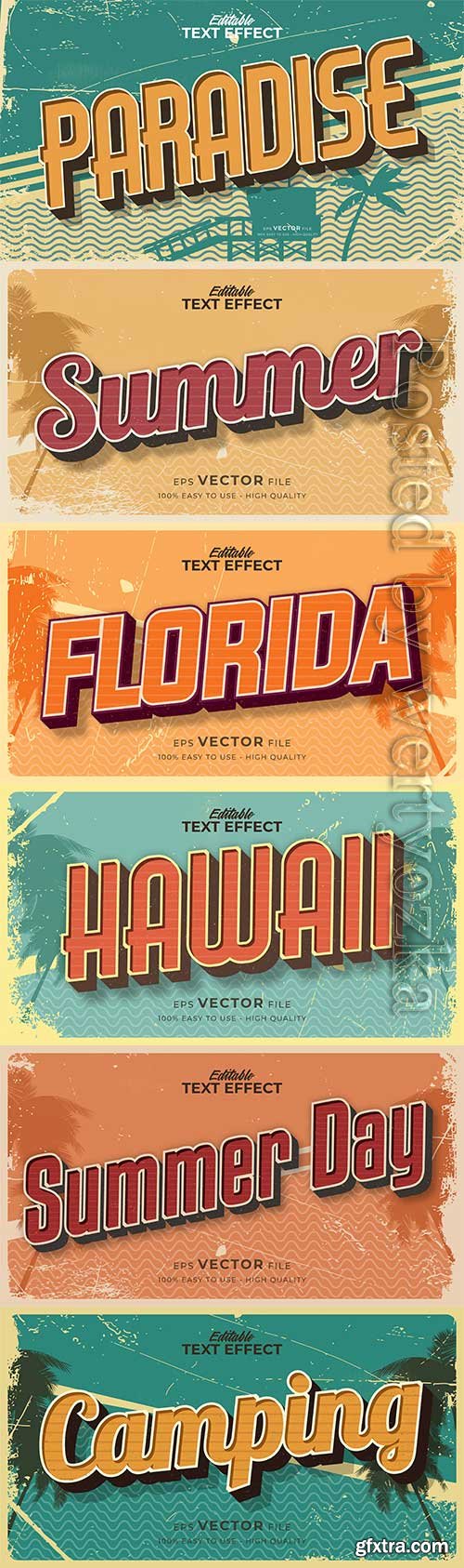 Retro summer holiday text in grunge style theme in vector vol 9