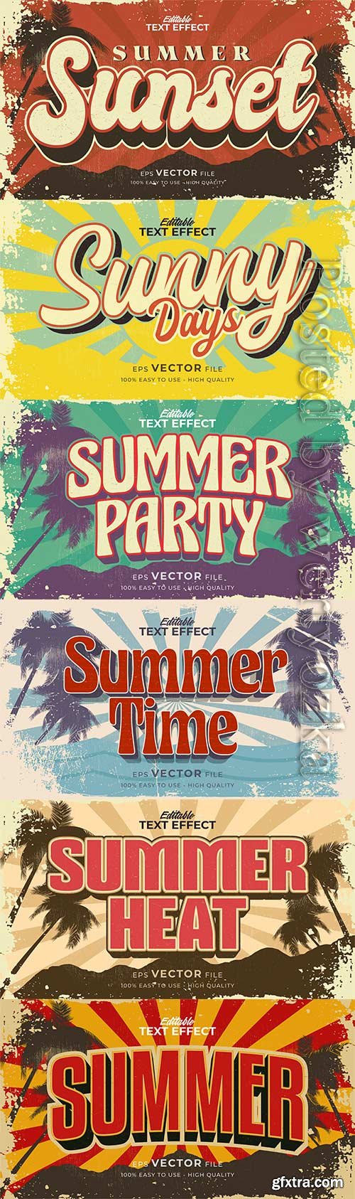 Retro summer holiday text in grunge style theme in vector vol 5