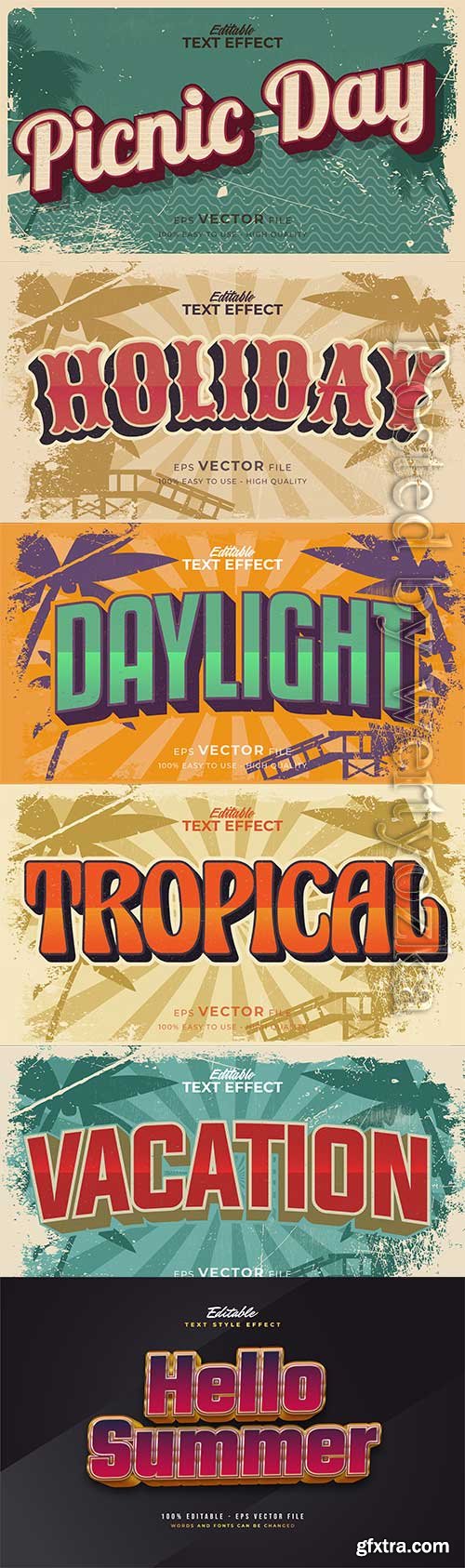 Retro summer holiday text in grunge style theme in vector vol 10