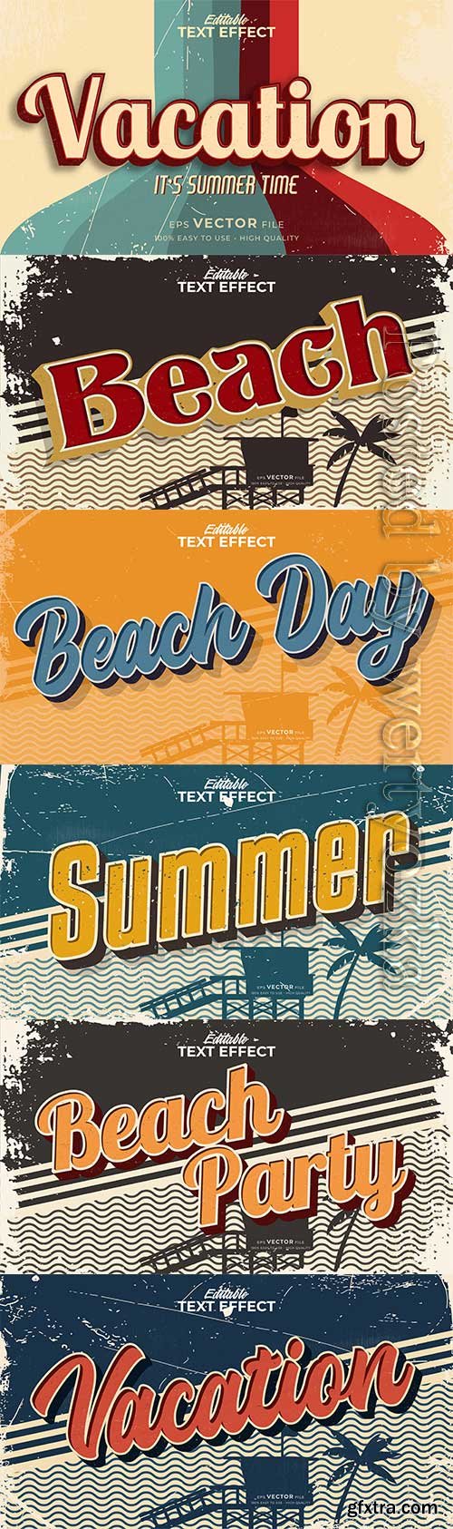 Retro summer holiday text in grunge style theme in vector vol 8