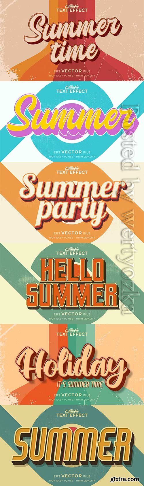 Retro summer holiday text in grunge style theme in vector vol 7