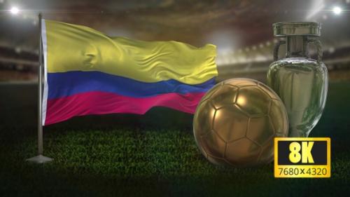 Videohive - 8K Colombia Flag with Football And Cup Background Loop - 32669226 - 32669226