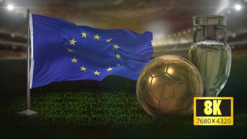 Videohive - 8K European Union Flag with Football And Cup Background Loop - 32669231 - 32669231