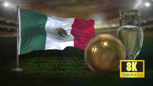 Videohive - 8K Mexico Flag with Football And Cup Background Loop - 32669235 - 32669235