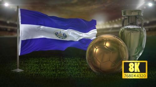 Videohive - 8K El Salvador Flag with Football And Cup Background Loop - 32669237 - 32669237