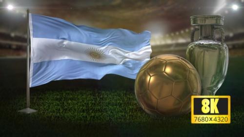 Videohive - 8K Argentina Flag with Football And Cup Background Loop - 32669238 - 32669238