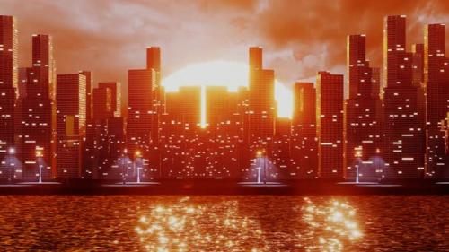 Videohive - Futuristic City with Skyscrapers Near the Water - 32670472 - 32670472