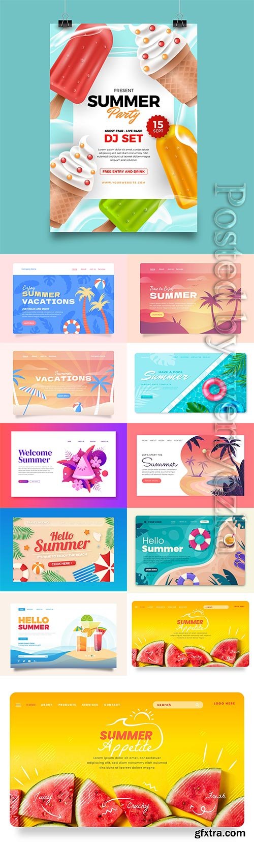 Realistic summer landing page vector template