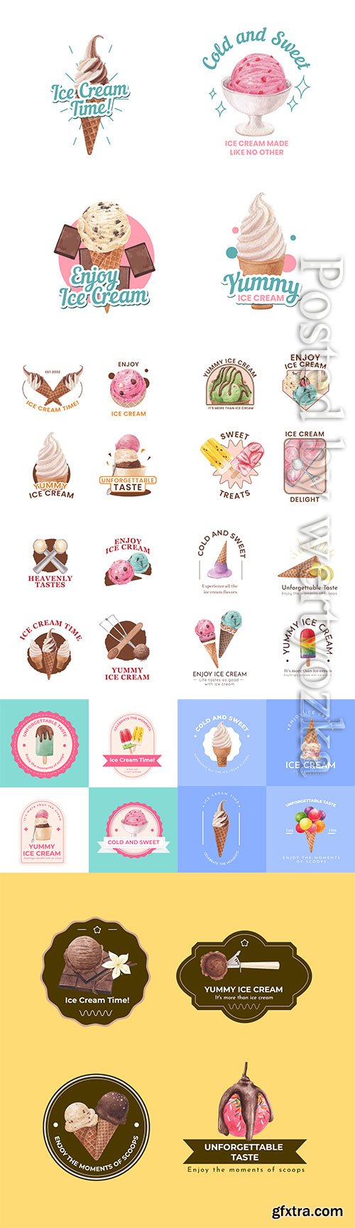 Logo design with ice cream flavor concept, vector watercolor style