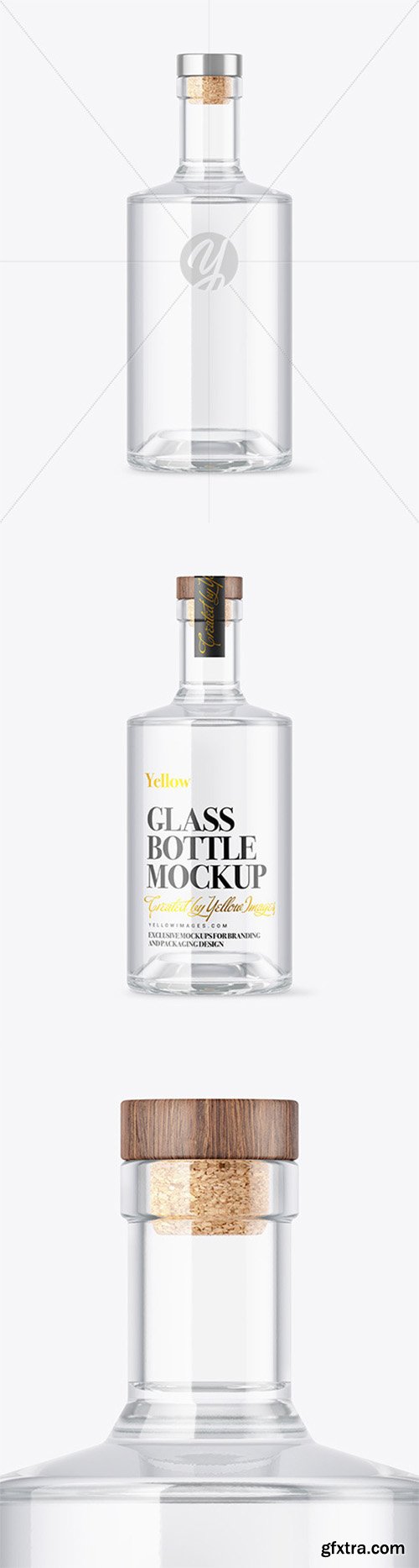 Clear Glass Vodka Bottle with Wooden Cap Mockup 80771