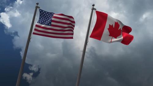 Videohive - Waving Flags Of The United States And The Canada 4K - 32683002 - 32683002