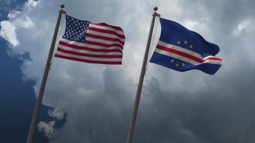 Videohive - Waving Flags Of The United States And The Cape Verde 4K - 32683004 - 32683004