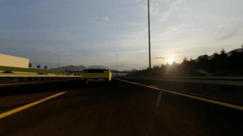 Videohive - Yellow Luxury Sports Car Speeding On Highway - 32693201 - 32693201