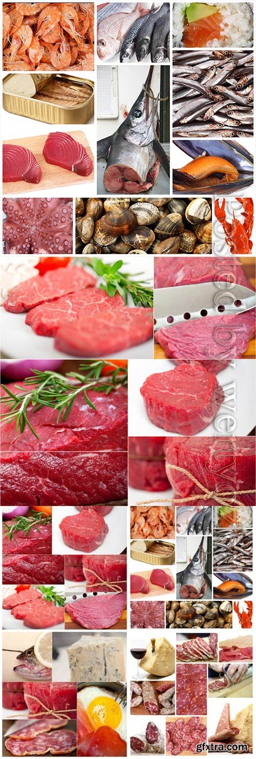 Fresh meat and seafood stock photo