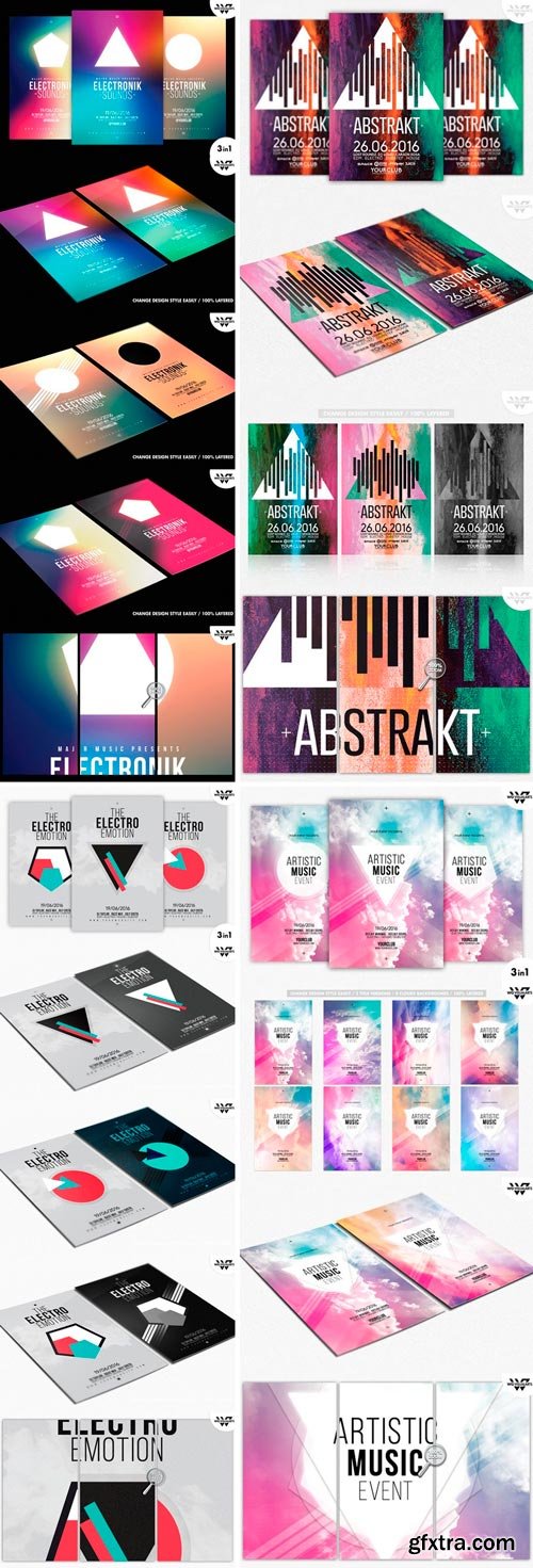 MINIMAL ABSTRACT and ELECTRO Flyer Template Pack 1