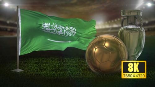 Videohive - 8K Saudi Arabia Flag with Football And Cup Background Loop - 32695056 - 32695056