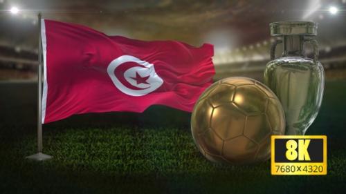 Videohive - 8K Tunisia Flag with Football And Cup Background Loop - 32695062 - 32695062