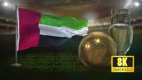 Videohive - 8K United Arab Emirates Flag with Football And Cup Background Loop - 32695064 - 32695064