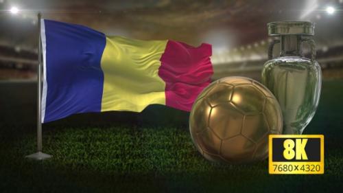 Videohive - 8K Romania Flag with Football And Cup Background Loop - 32695066 - 32695066
