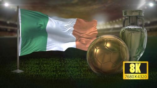 Videohive - 8K Ireland Flag with Football And Cup Background Loop - 32695068 - 32695068