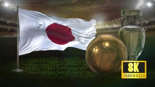 Videohive - 8K Japan Flag with Football And Cup Background Loop - 32695071 - 32695071