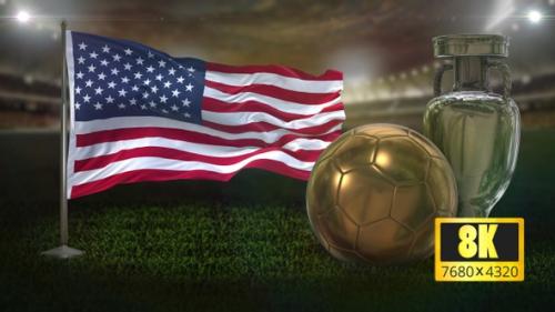 Videohive - 8K USA Flag with Football And Cup Background Loop - 32695072 - 32695072