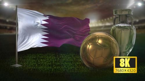 Videohive - 8K Qatar Flag with Football And Cup Background Loop - 32695074 - 32695074