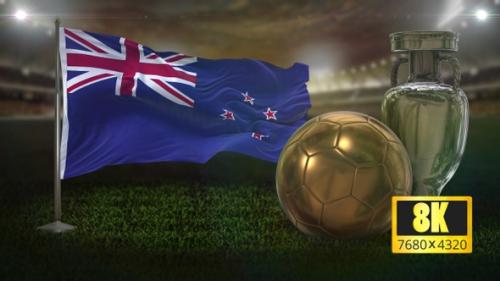 Videohive - 8K New Zealand Flag with Football And Cup Background Loop - 32695075 - 32695075