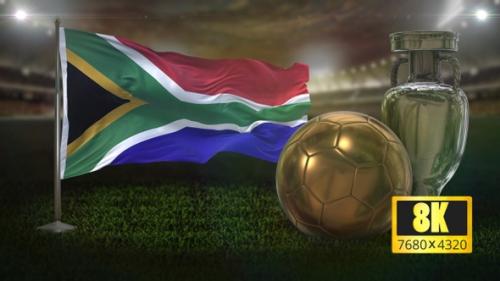 Videohive - 8K South Africa Flag with Football And Cup Background Loop - 32695076 - 32695076