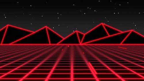 Videohive - Retro red grid and big mountains on futuristic background - 32698689 - 32698689