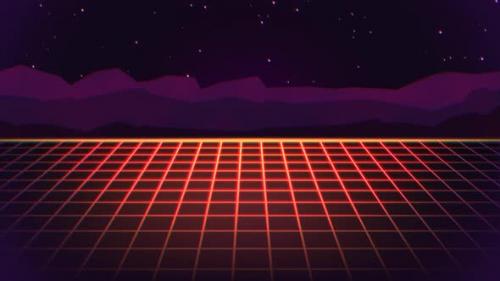 Videohive - Retro red grid and big mountains on futuristic background - 32698846 - 32698846