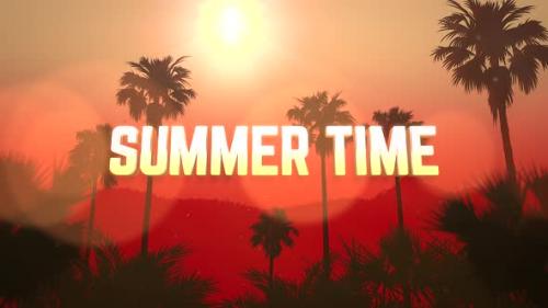 Videohive - Text Summer Time and panoramic of tropical landscape with palm and sunset - 32698883 - 32698883