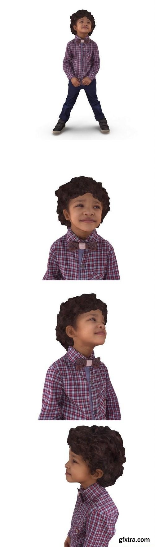 Curly boy smiling Full Body scanned 3d model