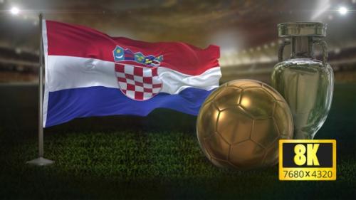 Videohive - 8 K Croatia Flag With Football And Cup Background Loop - 32679062 - 32679062