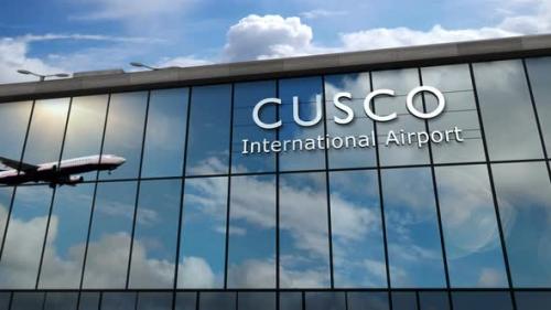 Videohive - Airplane landing at Cusco Peru airport mirrored in terminal - 32689761 - 32689761