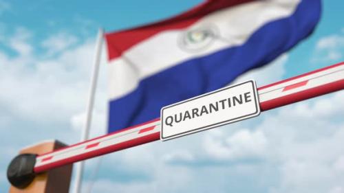 Videohive - Barrier Gate with QUARANTINE Sign Open at Flag of Paraguay - 32694640 - 32694640
