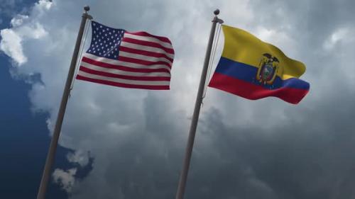 Videohive - Waving Flags Of The United States And Ecuador 2K - 32733992 - 32733992