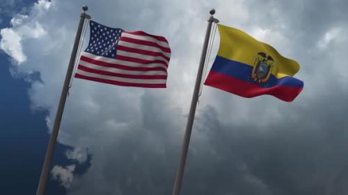 Videohive - Waving Flags Of The United States And Ecuador 4K - 32733994 - 32733994