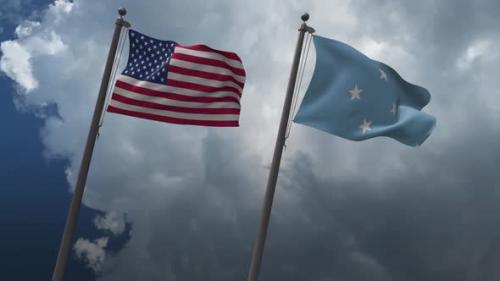 Videohive - Waving Flags Of The United States And Federated States Of Micronesia 4K - 32733995 - 32733995