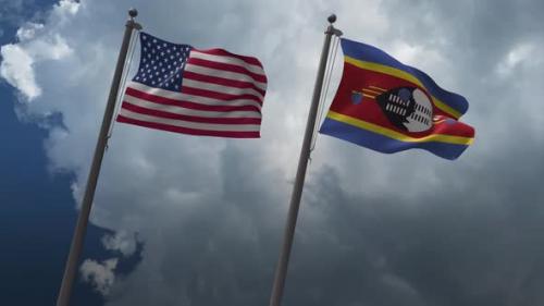 Videohive - Waving Flags Of The United States And Eswatini 4K - 32737213 - 32737213