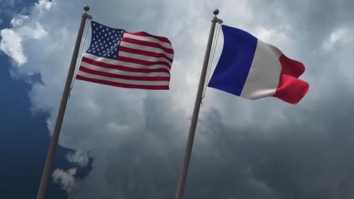 Videohive - Waving Flags Of The United States And France 2K - 32737288 - 32737288