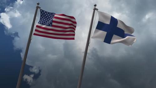 Videohive - Waving Flags Of The United States And Finland 4K - 32737290 - 32737290