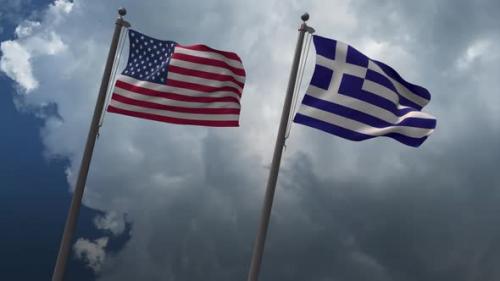 Videohive - Waving Flags Of The United States And Greece 4K - 32738236 - 32738236