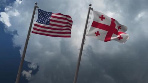 Videohive - Waving Flags Of The United States And Georgia 4K - 32738240 - 32738240