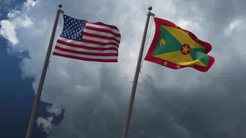 Videohive - Waving Flags Of The United States And Grenada 2K - 32738776 - 32738776