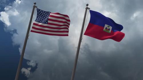 Videohive - Waving Flags Of The United States And Haiti 4K - 32742638 - 32742638